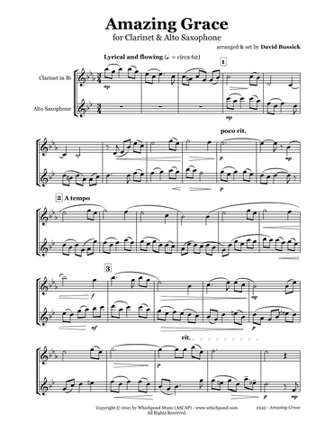 Amazing Grace Clarinet/Saxophone Duet