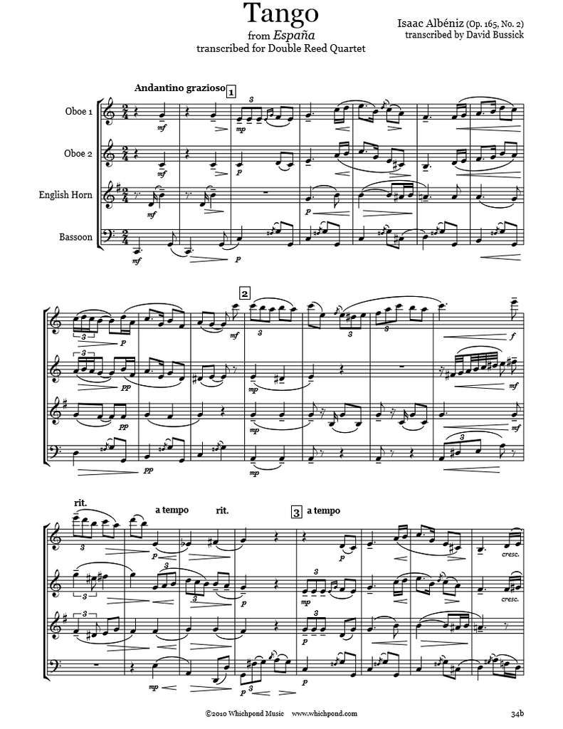 Albéniz Tango from Espana Double Reed Quartet – Whichpond Music