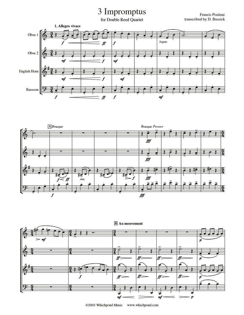 Poulenc 3 Impromptus Double Reed Quartet – Whichpond Music