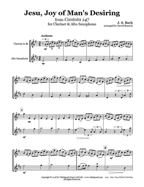 Bach Jesu Joy of Man's Desiring Clarinet/Sax Duet