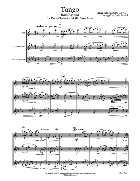 Albéniz Tango from Espana Flute/Clarinet/Sax Trio – Whichpond Music