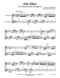 Beethoven Für Elise Clarinet/Saxophone Duet