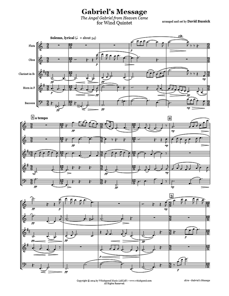 Gabriel's Message Wind Quintet – Whichpond Music