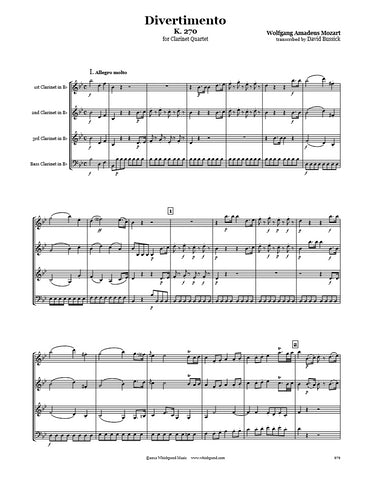 Mozart Divertimento K. 270 Clarinet Quartet