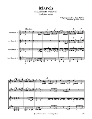 Mozart Mitridate March Clarinet Quartet