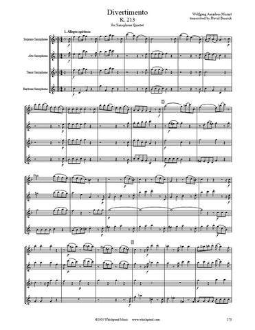 Mozart Divertimento K. 213 Saxophone Quartet