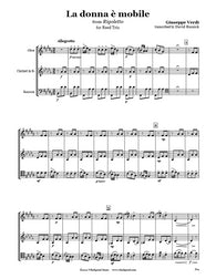 Verdi La Donna E Mobile Oboe/Clarinet/Bassoon Trio