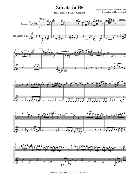 Mozart Sonata K. 292 Bass Clarinet/Bassoon Duet