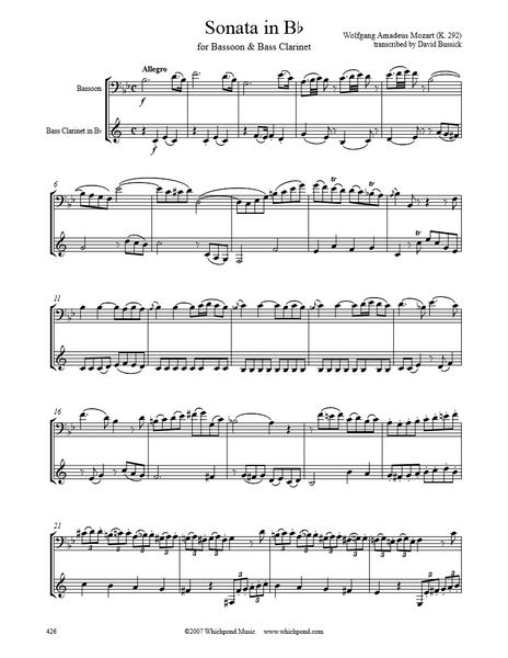Mozart Sonata K. 292 Bass Clarinet/Bassoon Duet – Whichpond Music
